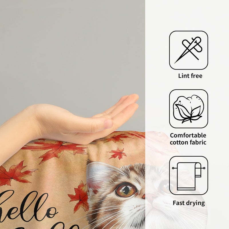 Granbey Hello Fall Hand Towel Autumn Cat Maple Leaves Kitchen Towels Set of 2 Soft Absorbent Face Towels Cute Animal Orange Leaves Small Bath Towel for Home Bathroom Hotel Spa Gym 14.4"x 28.3" - Image 4